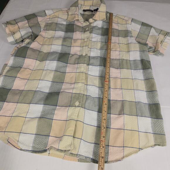 Krazy Kat Womens Large Button Up Top Checked Plaid Green Pocket Outdoors Casual - Picture 5 of 10